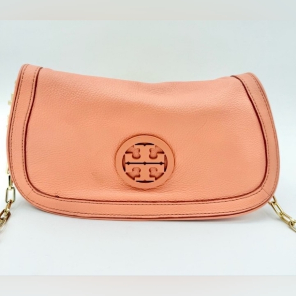 EUC Tory Burch Crossbody Bag/Clutch - Coral Peach Leather w/GHW